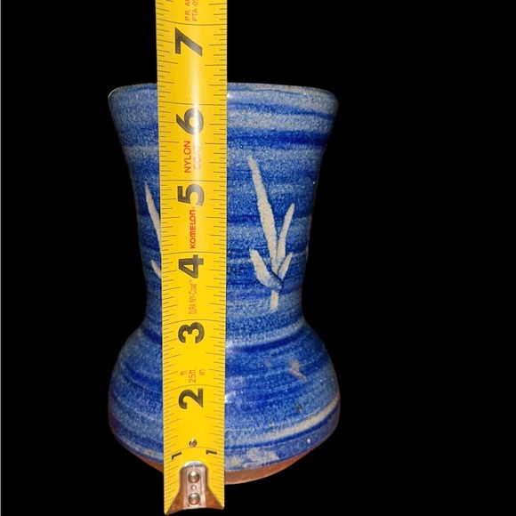 Stone Handcrafted And Painted Blue Vase, Signed By Artist - Picture 6 of 6